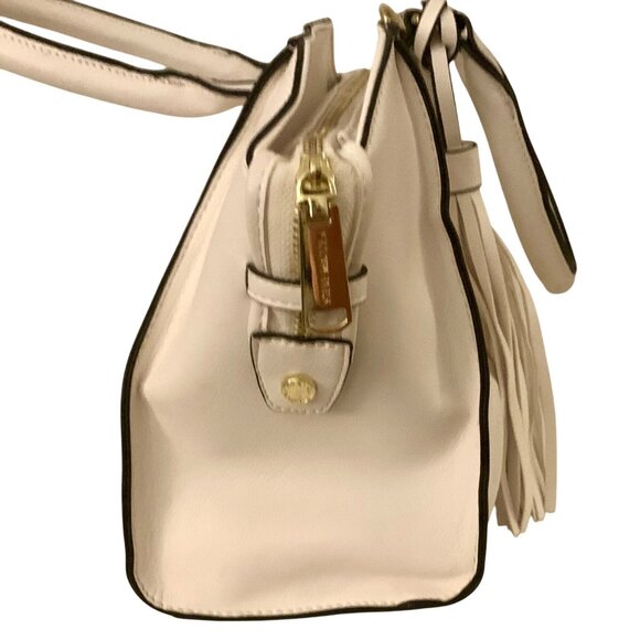 Steve Madden Cream Satchel Bag Handbag Tassel Accent Black Gold Details - Picture 5 of 15